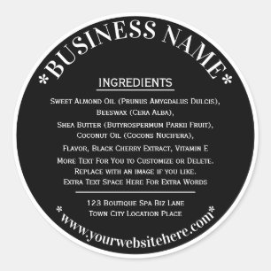 Adesivo Redondo Rótulo de Ingredientes Branco Preto