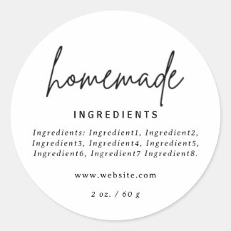 Adesivo Redondo Rótulo de Ingredientes Brancos Modernos