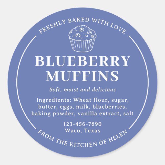 Adesivo Redondo Rótulo de Ingredientes de Padaria de Muffins de Mi (Frente)