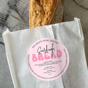 Adesivo Redondo Rótulo de Ingredientes do Pão - Pão Retro-Rosa