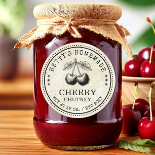 Adesivo Redondo Rótulo de jar de chutney de cereja para suas recei