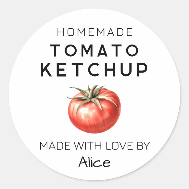 Adesivo Redondo rótulo de Ketchup de tomate caseiro (Frente)