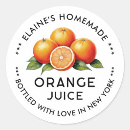 Adesivo Redondo Rótulo de lata de suco de laranja caseiro