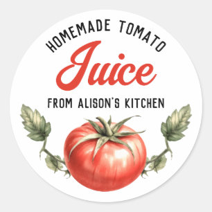 Adesivo Redondo Rótulo de lata vintage de suco de tomate caseiro