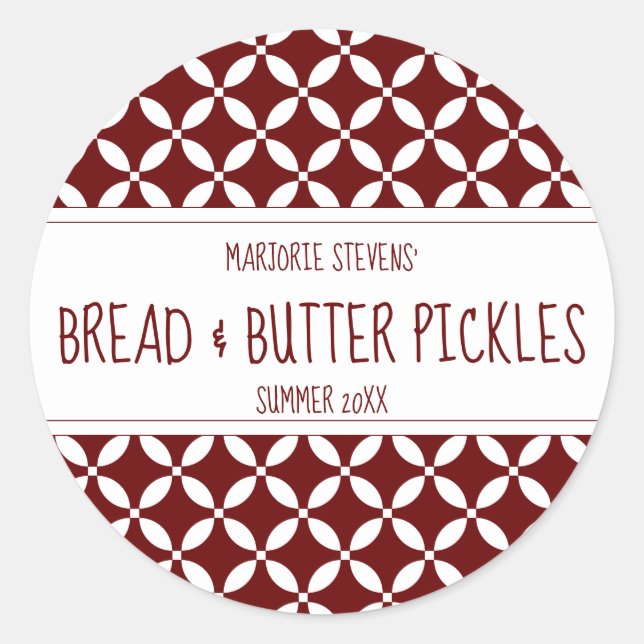 Adesivo Redondo Rótulo de latão vermelho e branco escuro moderno (Frente)