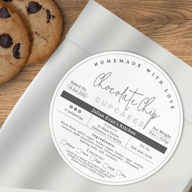 Adesivo Redondo Rótulo de Lei de Comida de Algodão Limpo Simples (Simple Clean Homemade Cottage Food Law Label)