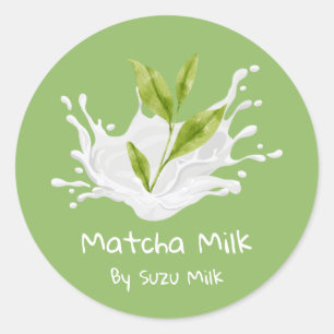 Adesivo Redondo Rótulo de Leite de Chá Verde Matcha Fofo Simples