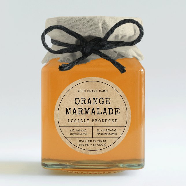 Adesivo Redondo Rótulo de Lid do Emperramento de Preservação Peque (Rustic brown paper effect round preserve jar labels with vintage fonts)