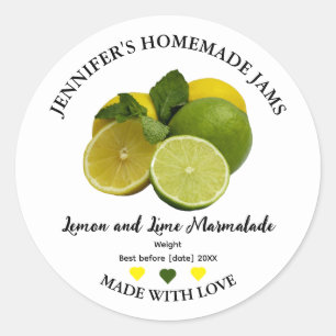Adesivo Redondo Rótulo de Limão Homemade e Jar Marmalade Limão