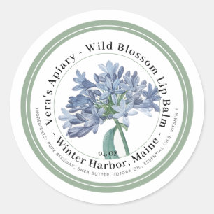 Adesivo Redondo Rótulo de Lip Balm com Ilustração Blue Wildflow