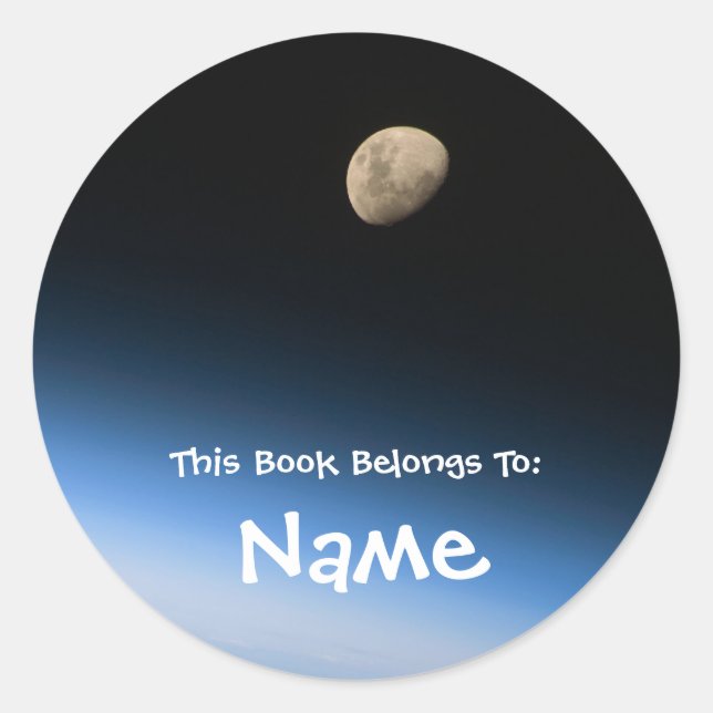 Adesivo Redondo Rótulo de Livro da Lua Personalizado (Frente)