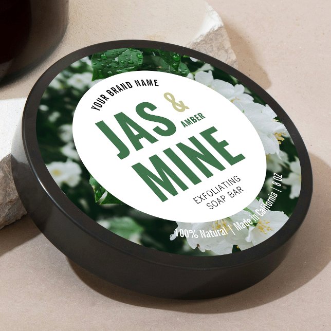 Adesivo Redondo Rótulo De Loção De Sabão De Escrupula Moderno Eleg (Round product label with bold type in neutral green with custom photo background)