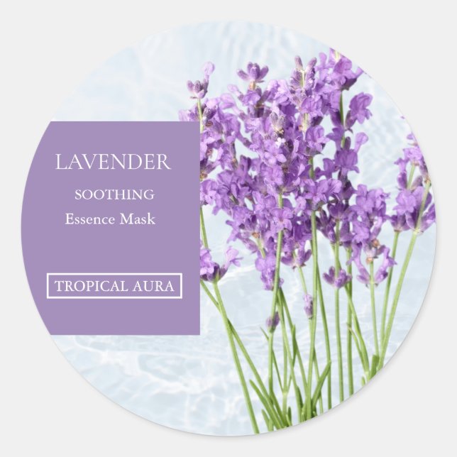 Adesivo Redondo Rótulo de Máscara Facial de Lavanda (Frente)