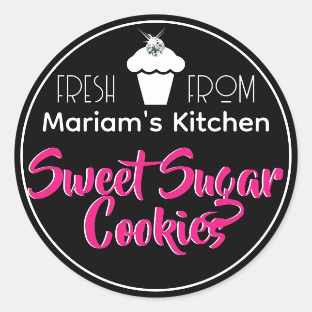 Adesivo Redondo Rótulo de massa de bolos do Cupcake Rinoestone Neg (Frente)