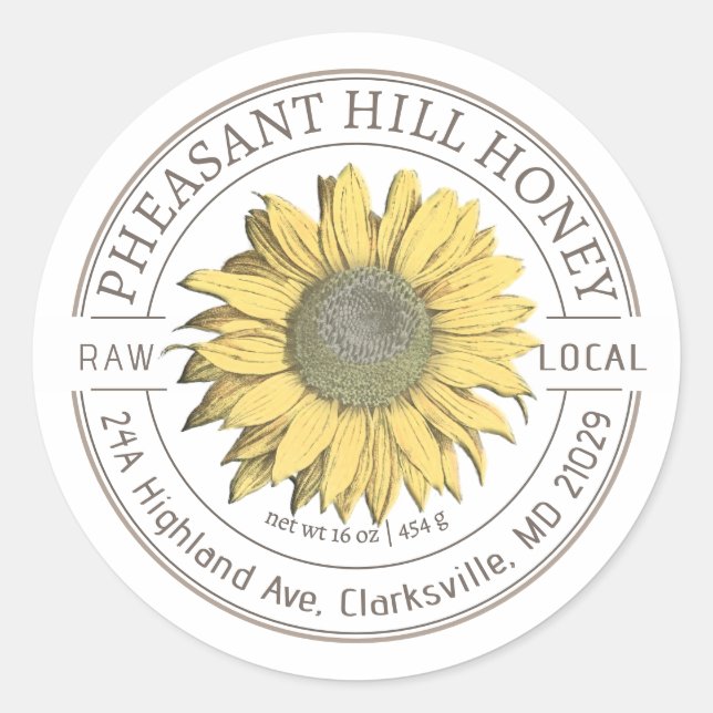 Adesivo Redondo Rótulo de Mel Bruto de Girassol (Frente)