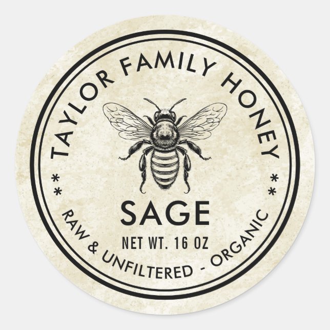 Adesivo Redondo Rótulo de mel com abelha-de-cabra (Frente)