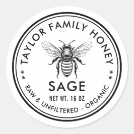 Adesivo Redondo Rótulo de mel com abelha de mel