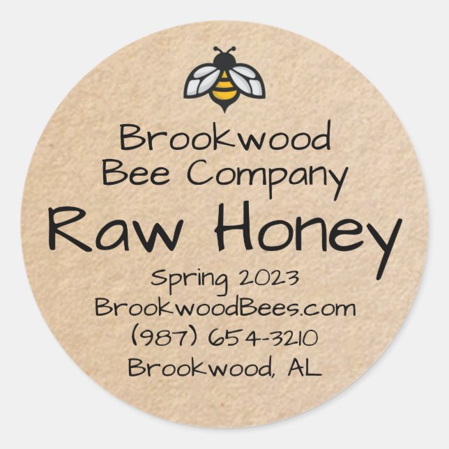 Adesivo Redondo Rótulo de mel com abelhas para o estilo doméstico  (Frente)