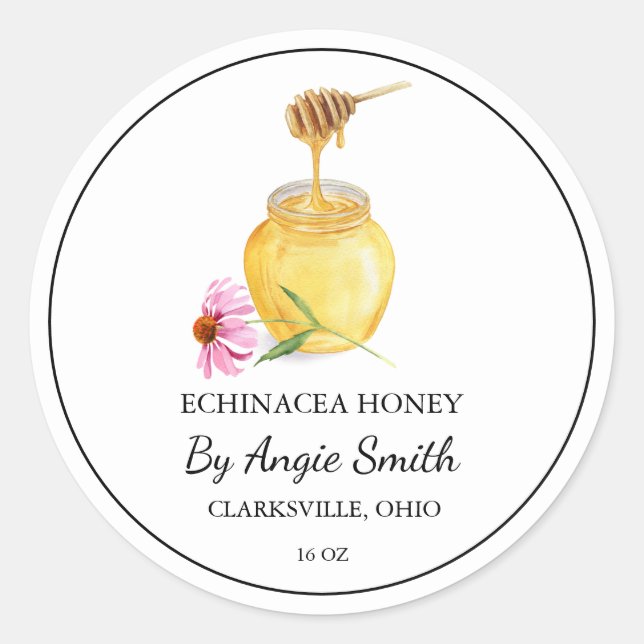 Adesivo Redondo Rótulo de Mel com Echinacea Simples (Frente)