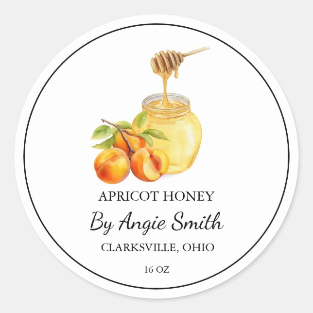 Adesivo Redondo Rótulo de Mel de Apricot Infuso Simples (Frente)