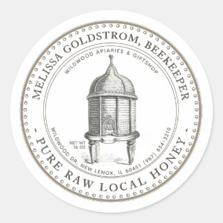 Adesivo Redondo Rótulo de Mel de Colmeia da Vintage Hive com tenti