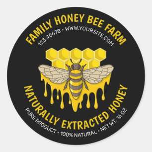 Adesivo Redondo Rótulo de Mel de Colmeia de Abelhas