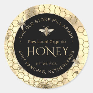 Adesivo Redondo Rótulo de Mel de Honeycomb de Grunge Amarelo (Abel