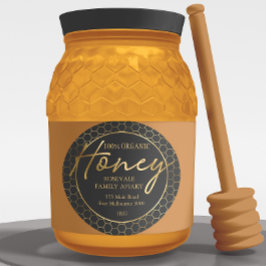 Adesivo Redondo Rótulo de Mel de mel com carvão Dourado moderno