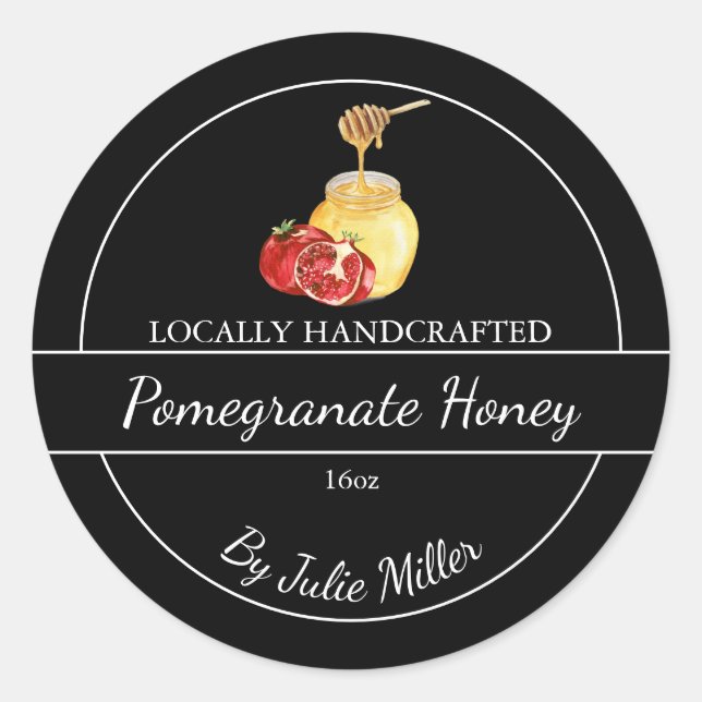 Adesivo Redondo Rótulo de Mel de Pomegranato Simples (Frente)