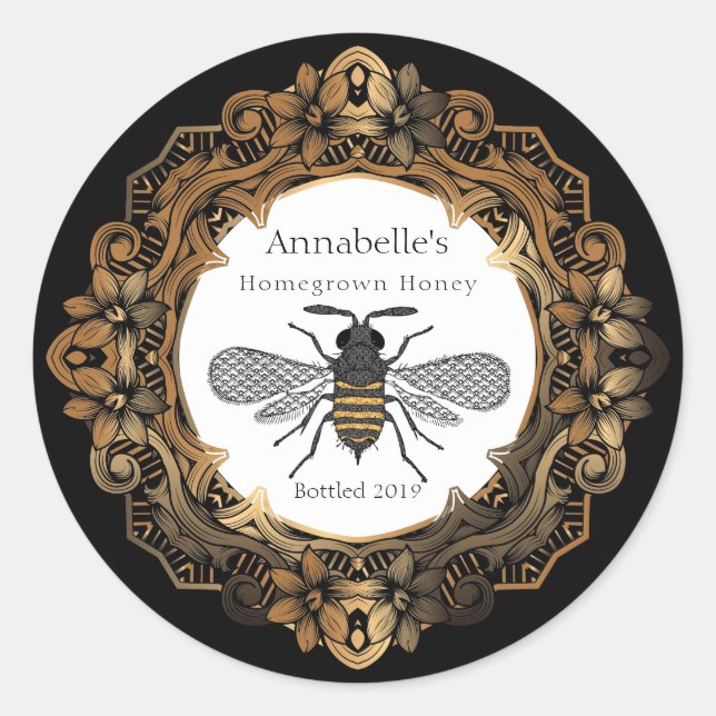 Adesivo Redondo Rótulo de Mel do Quadro Dourado do rico (Frente)