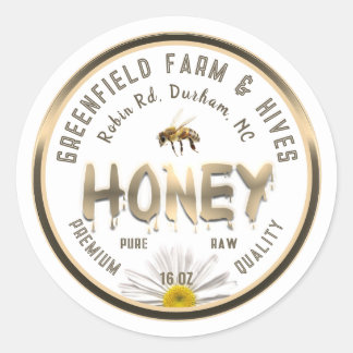 Adesivo Redondo Rótulo de Mel Dourado Metálico Flor Daisy