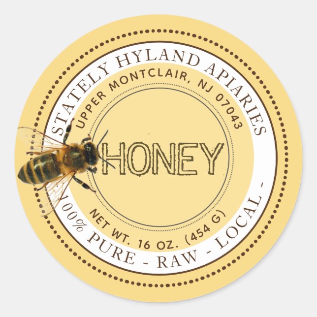 Adesivo Redondo Rótulo de Mel Editável Curioso (Amarelo) (Frente)