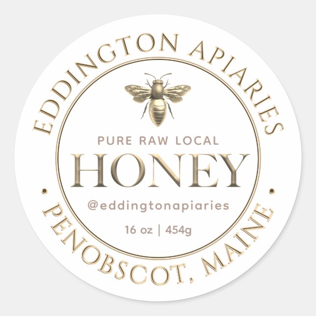 Adesivo Redondo Rótulo de Mel Rainha Dourada Metálico (Frente)