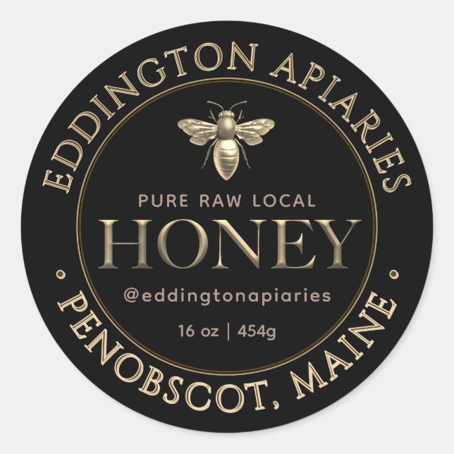 Adesivo Redondo Rótulo de Mel Rainha Dourada Metálico (Frente)