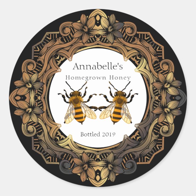 Adesivo Redondo Rótulo de Mel Rococo para Gêmeos de Abelhas (Frente)