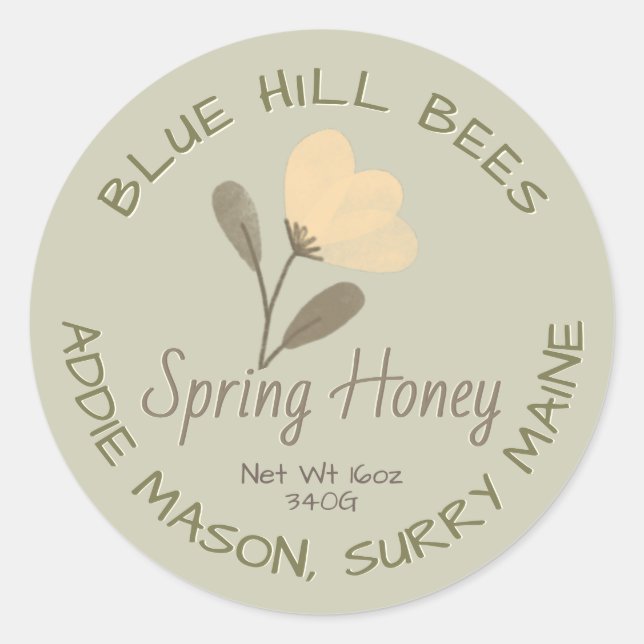 Adesivo Redondo Rótulo de Mel Verde Amarelo Aquarela Flor (Frente)