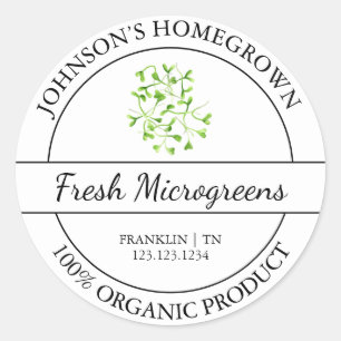 Adesivo Redondo Rótulo de Microgreens Orgânicos Frescos para Jardi