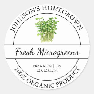 Adesivo Redondo Rótulo de Microgreens Orgânicos Frescos para Jardi