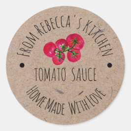Adesivo Redondo Rótulo de Molho de Tomate em Papel Kraft Feito à M