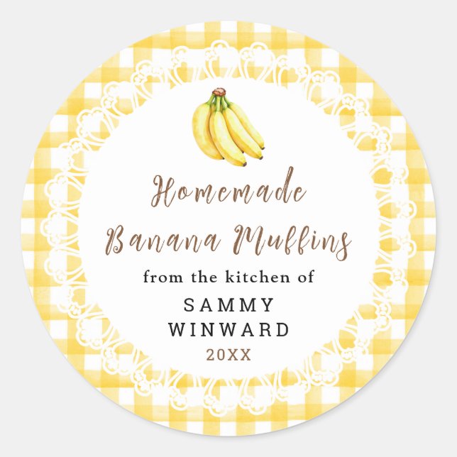 Adesivo Redondo Rótulo de Muffin de Banana Caseiro (Frente)