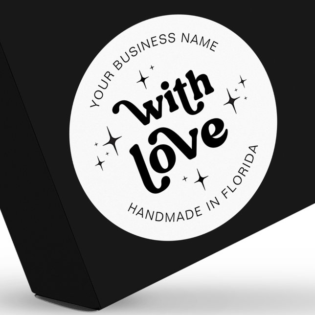 Adesivo Redondo Rótulo de Negócios Groovy Retrô Feito à Mão Com Am (Complete your packaging design with these trendy with love product labels)