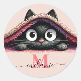 Adesivo Redondo Rótulo de Nome de Gatinho Peek-a-Boo Monograma Men