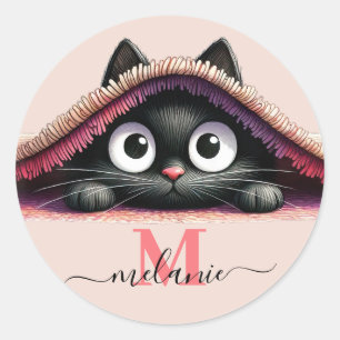 Adesivo Redondo Rótulo de Nome de Gatinho Peek-a-Boo Monograma Men