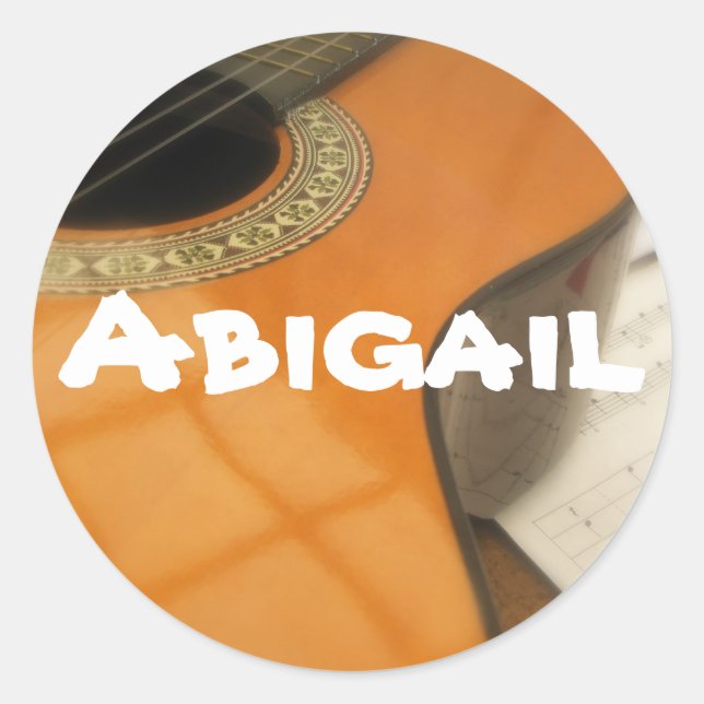 Adesivo Redondo rótulo de nome de violão Abigail (Frente)
