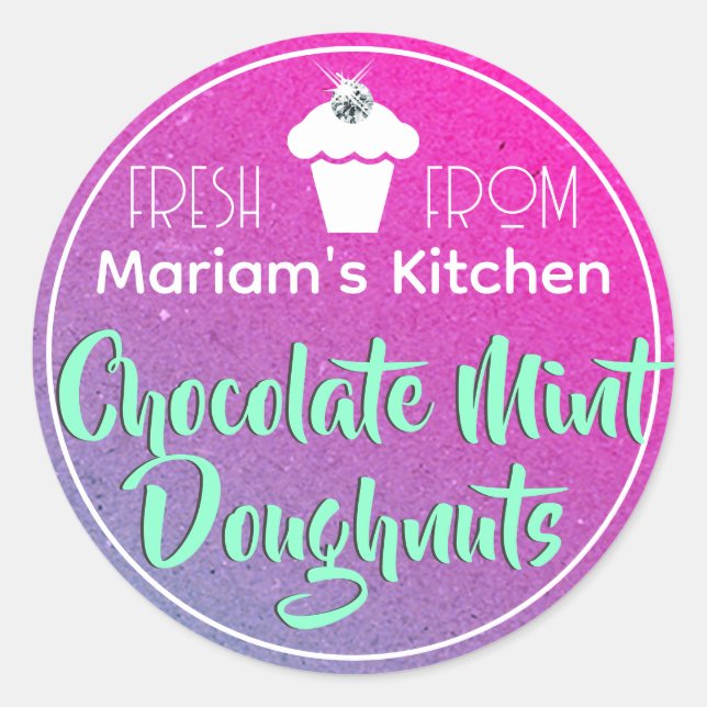 Adesivo Redondo Rótulo de Ombro-Cupcake Púrpura, Vibrante (Frente)