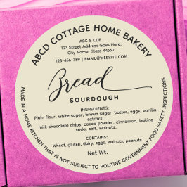 Adesivo Redondo Rótulo de pão caseiro bege Cottage law Label