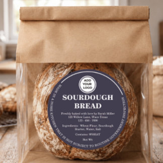 Adesivo Redondo Rótulo de Pão Sourdough Cottage Add Logo Roxo