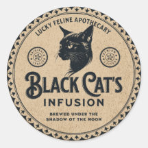 Rótulo de Poção Vintage Gato Preto Decoração de Ha