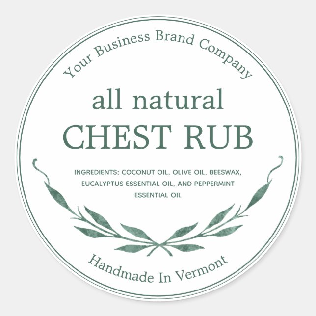 Adesivo Redondo Rótulo de Pomada do Eucalyptus Rub Salve Moderno