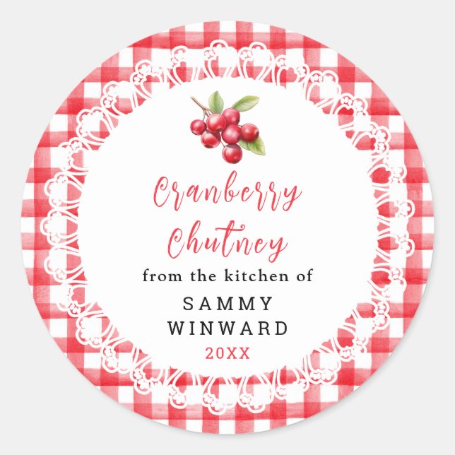 Adesivo Redondo Rótulo de Pote de Chutney Caseiro de Cranberry (Frente)